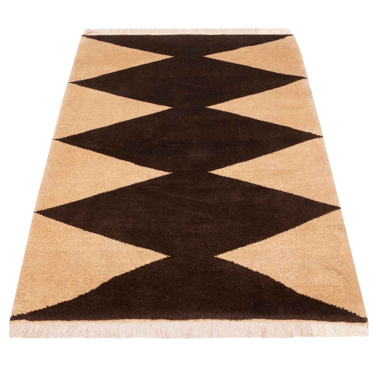 Handwoven Persian Minimalist Gabbeh Rug – Geometric Brown Wool
