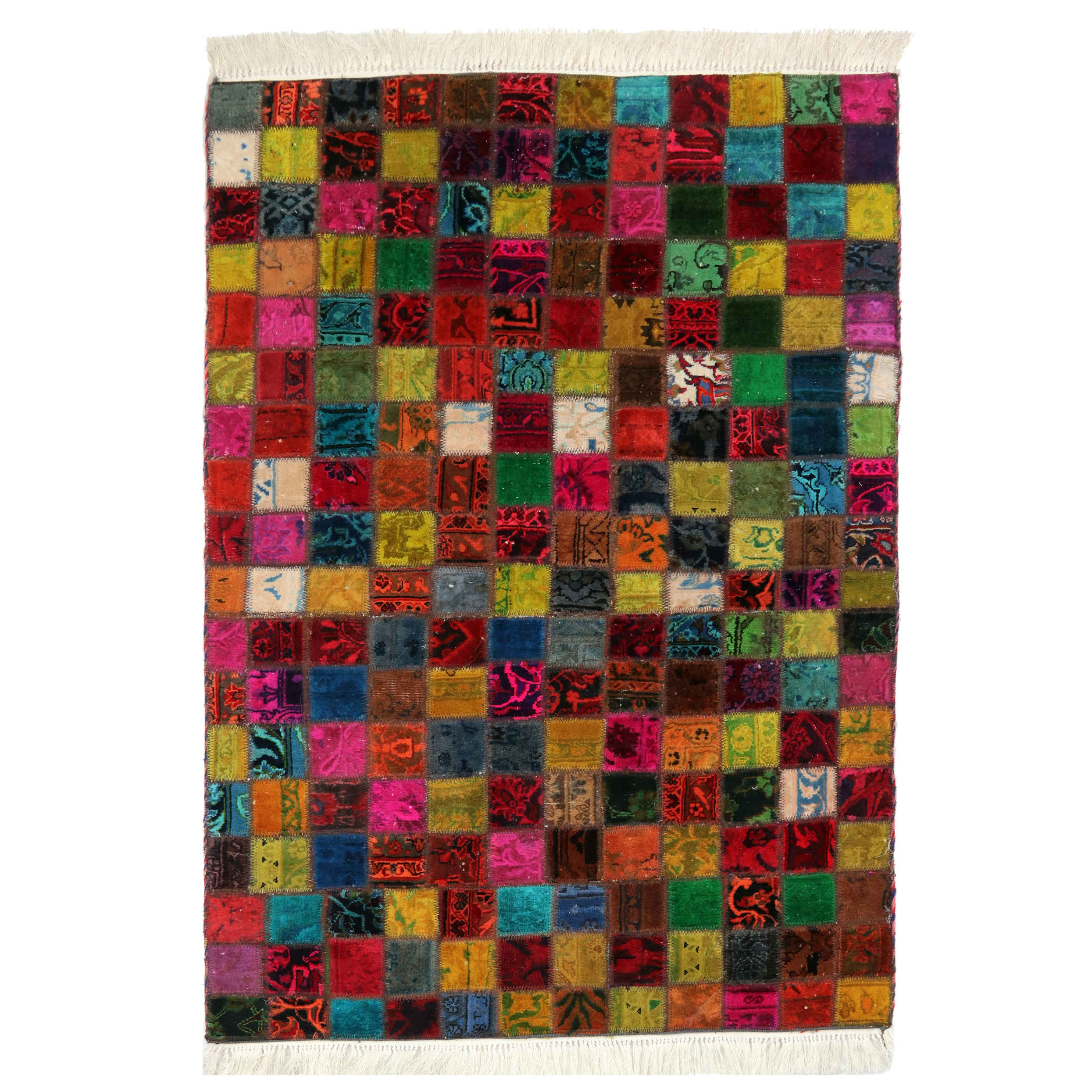 Vintage Persian Hand-Knotted Patchwork Carpet Quadrilateral