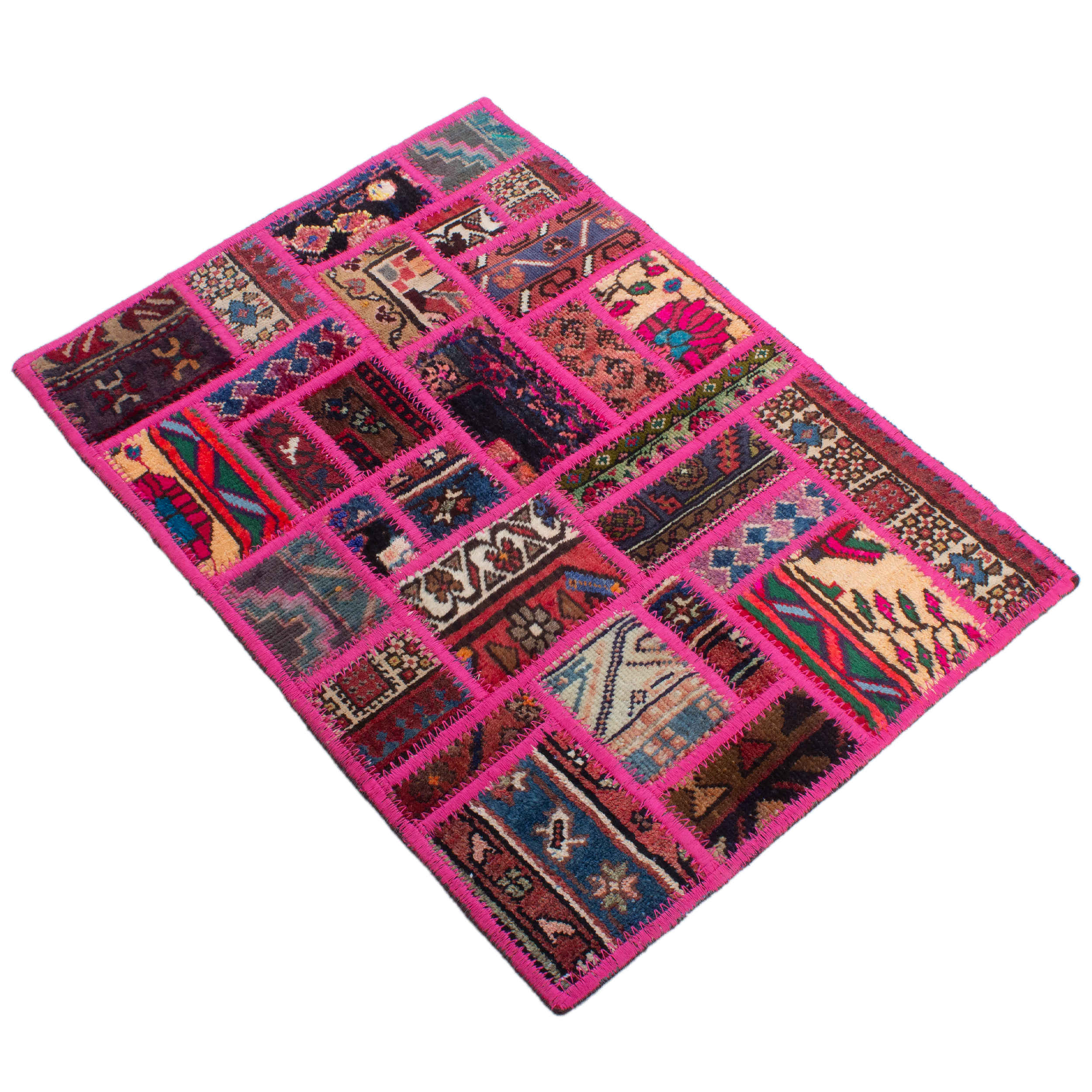Vintage Persian Hand-Knotted Patchwork Carpet Zinat