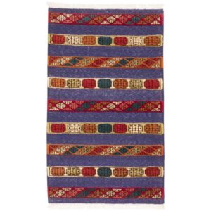 Contemporary Navy Blue Accent Kilim Rug from Golestan – Handwoven Persian Wool & Cotton
