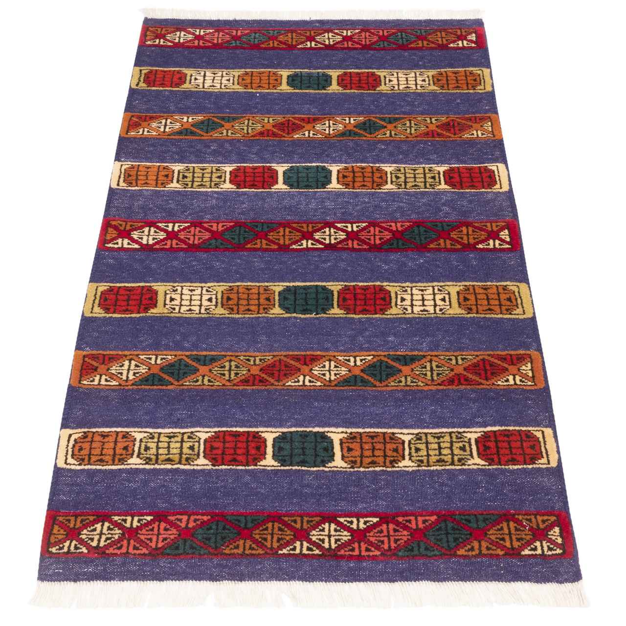 Contemporary Navy Blue Accent Kilim Rug from Golestan – Handwoven Persian Wool & Cotton