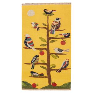 Kerman Bird Pattern Kilim Rug – Authentic Handwoven Persian Wool & Cotton