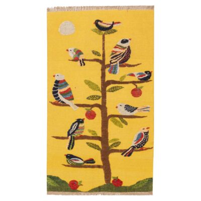 Kerman Bird Pattern Kilim Rug - Authentic Handwoven Persian Wool & Cotton