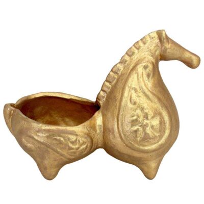 Handcrafted Golden Pottery Incense Sculpture Figurative Sculptural Horse Design