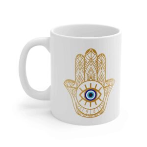 Islamic Ceramic Coffee Mug – Gold Hamsa Hand Pattern
