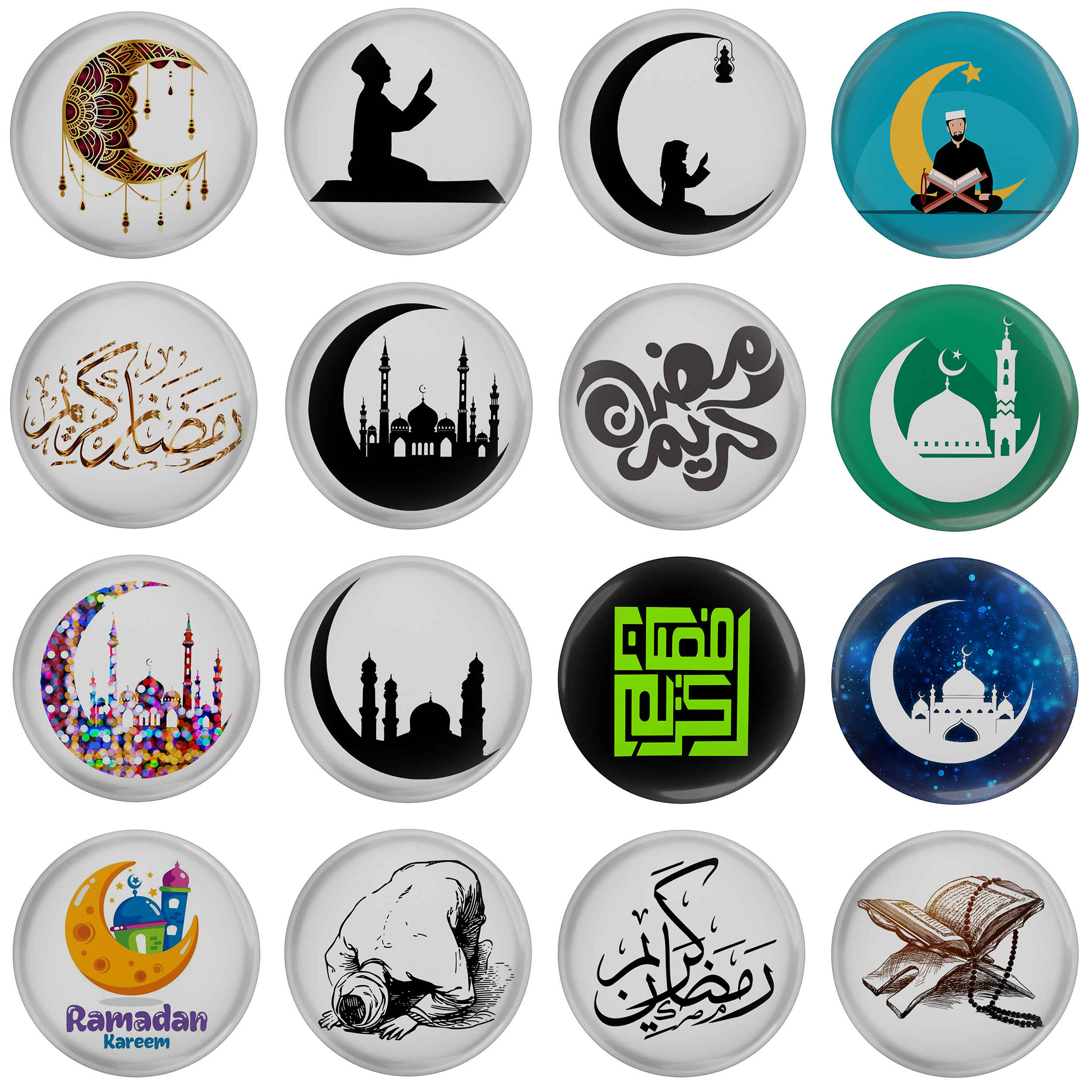 Islamic Pinback Button Set – Ramadan Kareem (16 pcs)