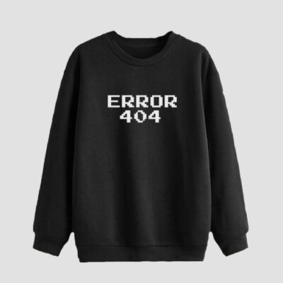 Men's Black Cotton Crew Neck Sweatshirt with Error 404 Design for Casual and Streetwear Outfits