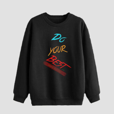 Men's Black Cotton Crew Neck Sweatshirt with Do Your Best Design for Casual and Everyday Wear