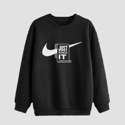 Men's Black Cotton Crew Neck Sweatshirt with Just Do It Design for Casual and Everyday Wear