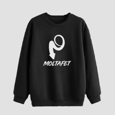 Men's Black Cotton Crew Neck Sweatshirt with Moltafet Logo for Casual and Streetwear Outfits