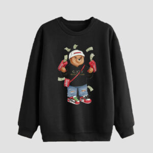 Men’s Crewneck Sweatshirt Cotton Black Teddy Bear