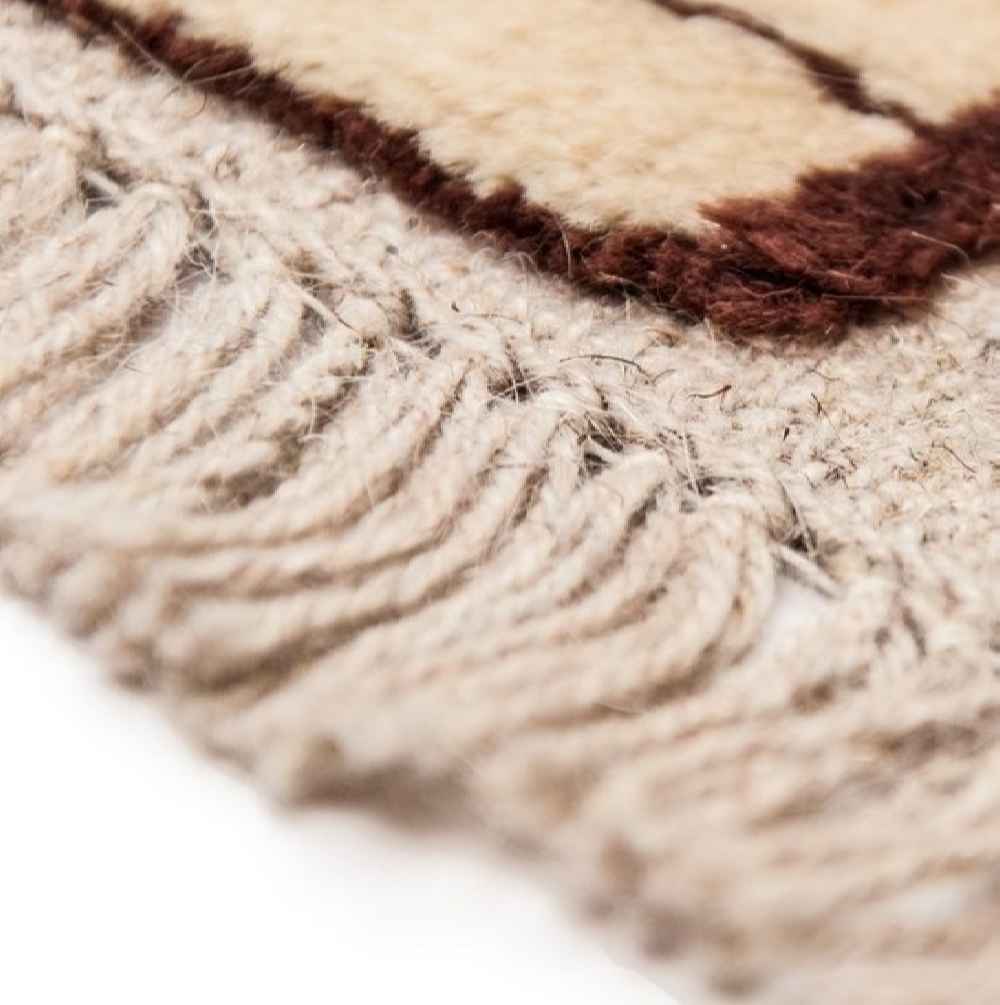 Original Handwoven Persian Kheshti Gabbeh Rug – Brick Wall Design Cream Wool