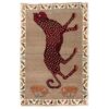 Original Handwoven Persian Pictorial Gabbeh Rug - Leopard Animal Motif Brown Wool