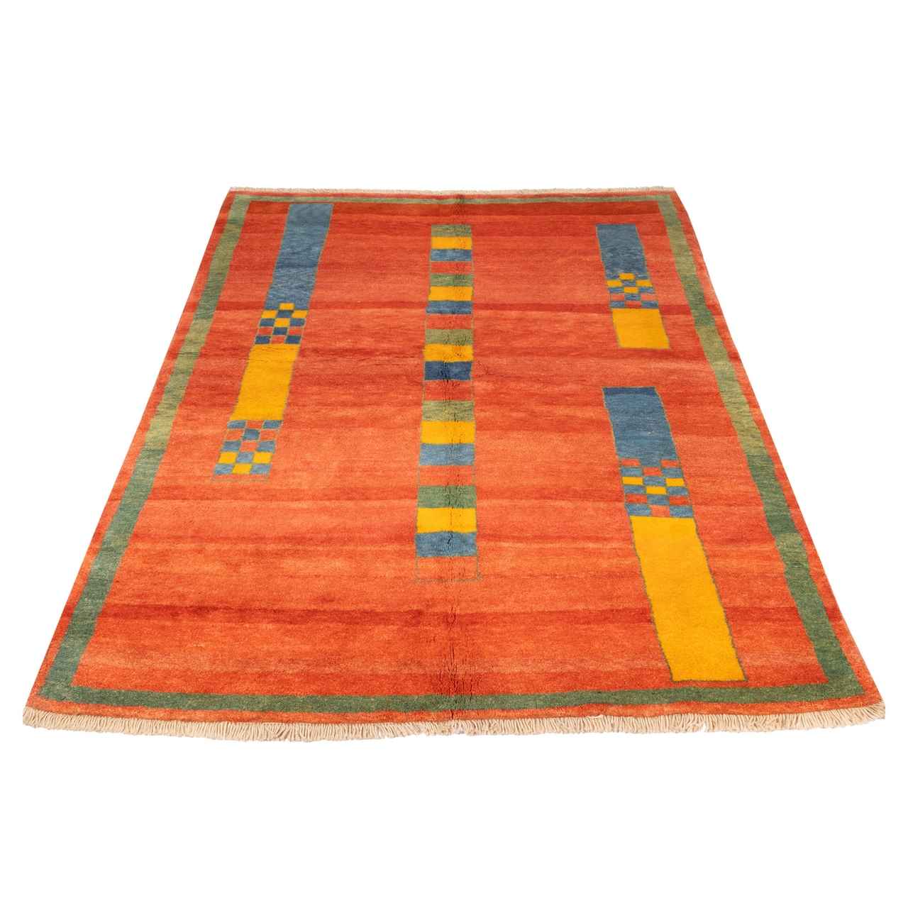 Authentic Handwoven Persian Minimalist Gabbeh Rug – Geometric Red Wool
