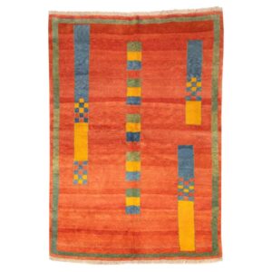 Authentic Handwoven Persian Minimalist Gabbeh Rug – Geometric Red Wool