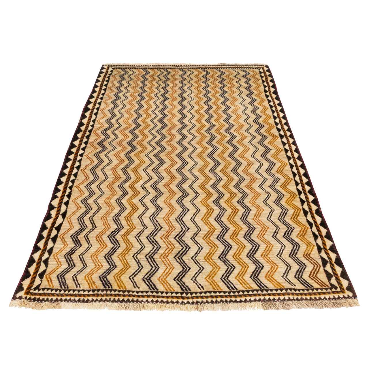 Authentic Handwoven Persian Striped Gabbeh Rug in Cream – Wool Blend