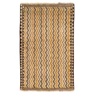 Authentic Handwoven Persian Striped Gabbeh Rug in Cream – Wool Blend