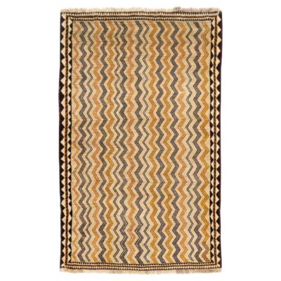 Authentic Handwoven Persian Striped Gabbeh Rug in Cream - Wool Blend