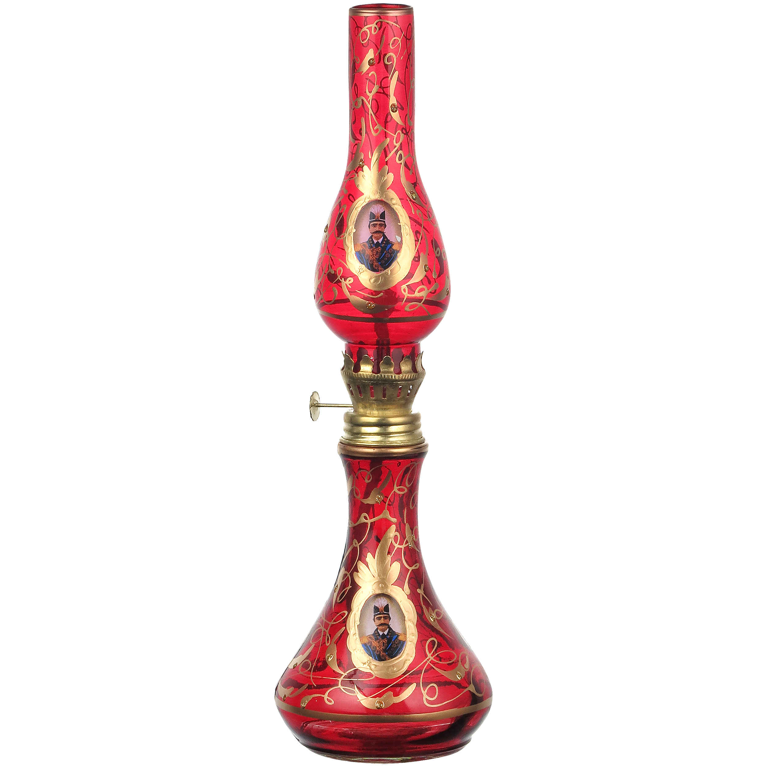 Persian Kerosene Oil Lamp Set with Candle Holder Shah Abbasi Design