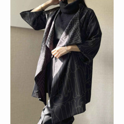 Elegant Persian Double Sided Black Crepe Blazer Manto for Women