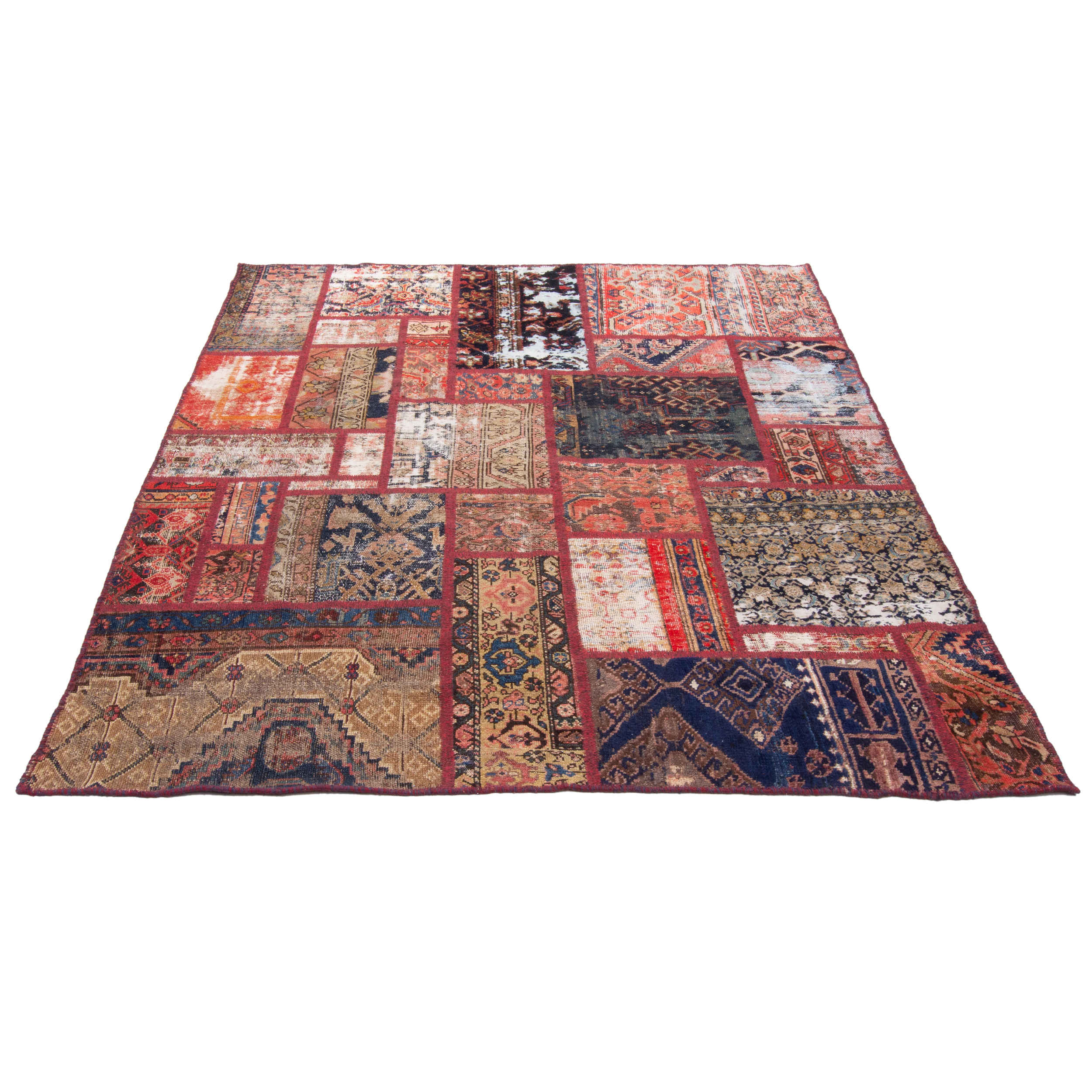 Vintage Persian Hand-Knotted Patchwork Carpet Geometric
