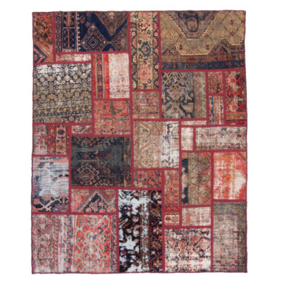 Vintage Persian Hand-Knotted Patchwork Carpet Geometric