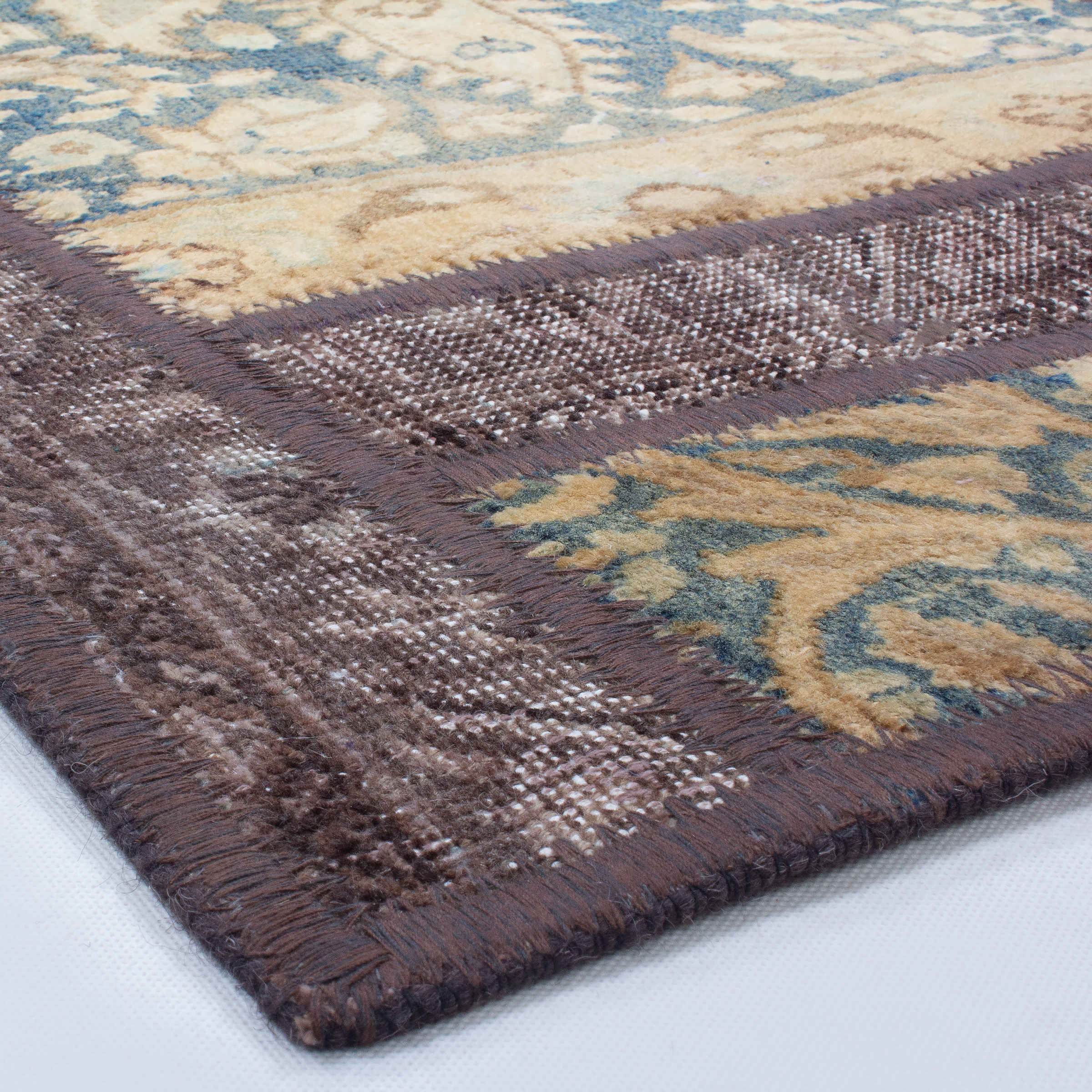Vintage Persian Hand-Knotted Patchwork Carpet Geometric Cream