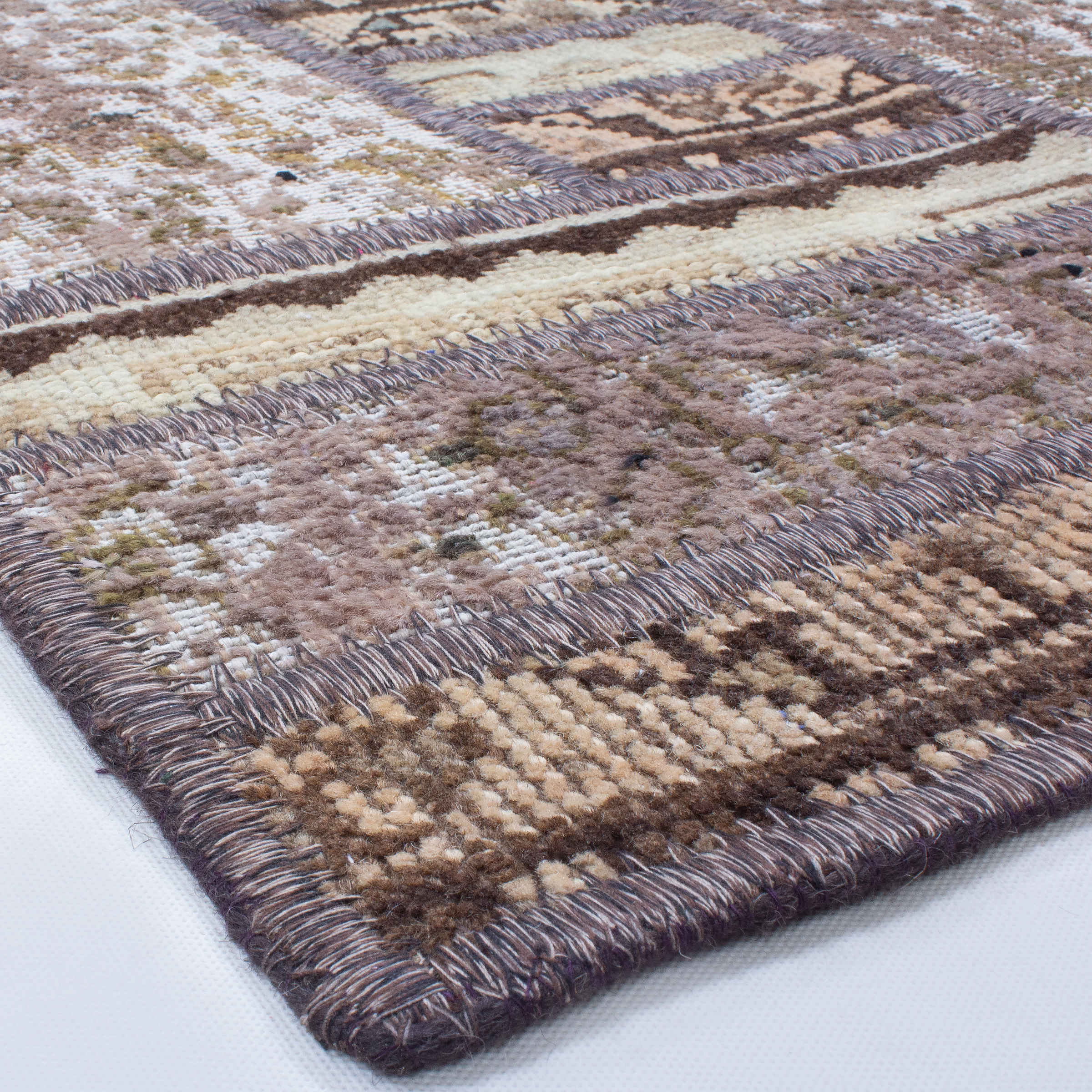 Vintage Persian Hand-Knotted Patchwork Carpet Geometric Brown