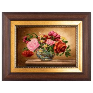 Hand-Knotted Persian Pictorial Rug Depicting Flowers in Vase