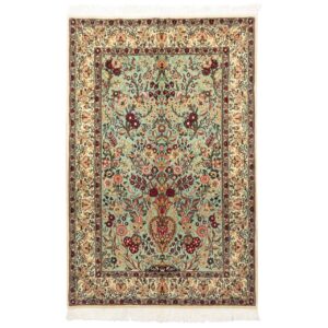 Hand-Knotted Persian Isfahan Rug (Flower Vase Design Style) – Light Green Silk & Wool