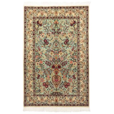 Hand-Knotted Persian Isfahan Rug (Flower Vase Design Style) - Light Green Silk & Wool