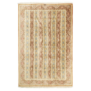 Hand-Knotted Persian Qom Silk Rug (All-over Floral Boteh Paisley) – Light Brown