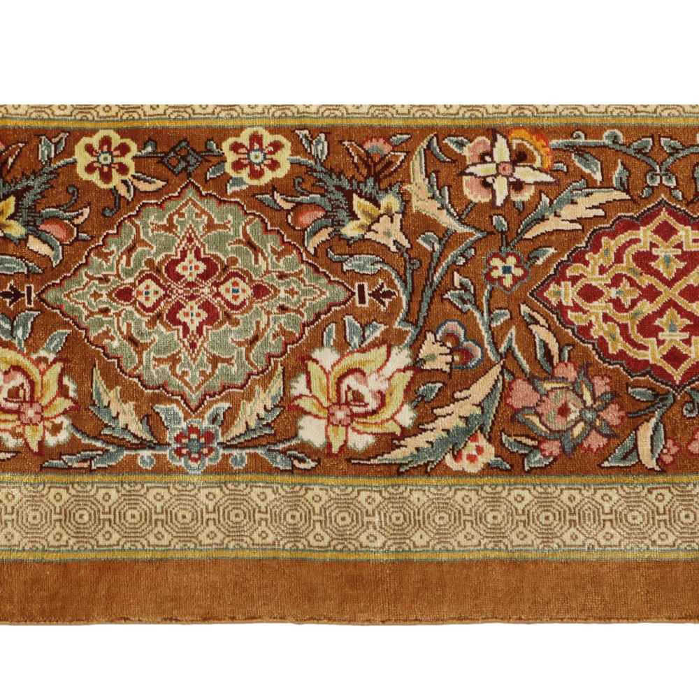 Hand-Knotted Persian Qom Silk Rug (All-over Floral Boteh Paisley) – Light Brown