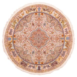 Hand-Knotted Persian Tabriz Rug (Lachak Toranj Floral Medallion) – Cream Silk & Kork