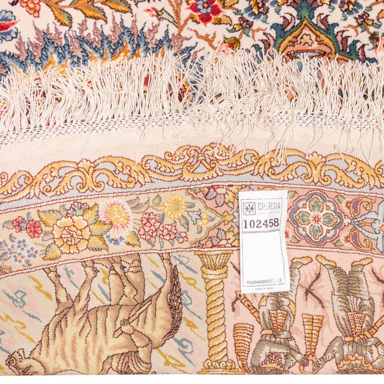 Hand-Knotted Persian Tabriz Rug (Lachak Toranj Floral Medallion) – Cream Silk & Kork