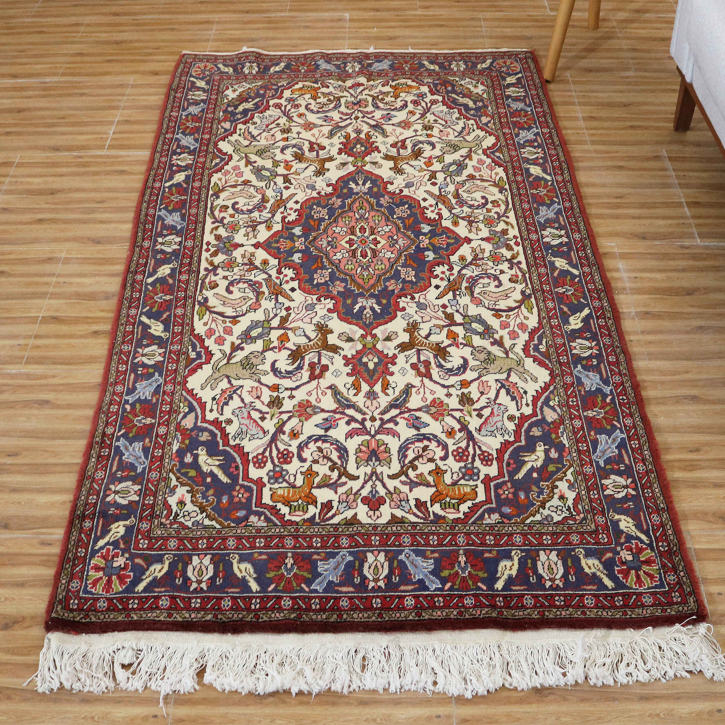 Hand-Knotted Persian Bijar Rug (Iron Rug Geometric Floral Medallion) – Red Wool