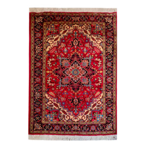 Hand-Knotted Persian Tabriz Heriz Rug (Classical Floral Medallion) – Red Wool
