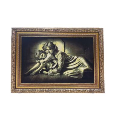 Hand-Knotted Persian Silk and Wool Pictorial Wall Hanging Rug – Mother's Affection, Tabriz