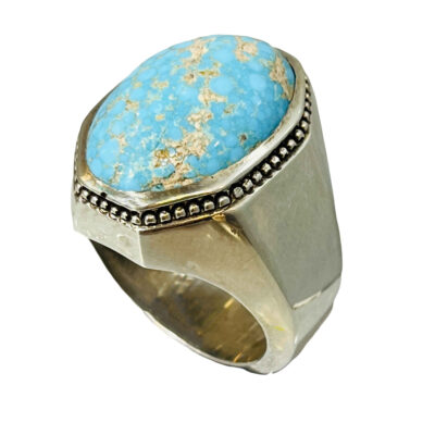 Neyshabur Turquoise Silver Gemstone Ring for Men – Traditional Persian Design