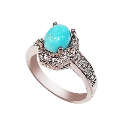 Neyshabur Turquoise Silver Gemstone Ring – Handcrafted Bohemian Design