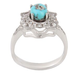 Persian Neyshabur Turquoise Silver Ring Handcrafted Rhodium Plated