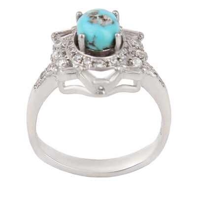 Neyshabur Turquoise Silver Gemstone Ring – Handcrafted Rhodium Plated Bohemian Design