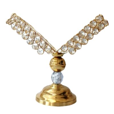 Metal Quran Stand Rehal with Crystal Design – Decorative V-Shaped Book Stand
