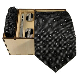 Men’s Tie, Handkerchief & Cufflinks Neckwear Set – Luxurious Black