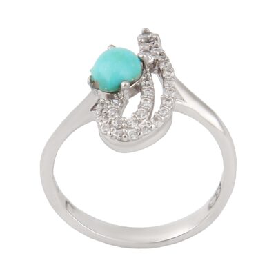 Neyshabur Turquoise Silver Gemstone Ring for Women – Rhodium Plated Cocktail Design