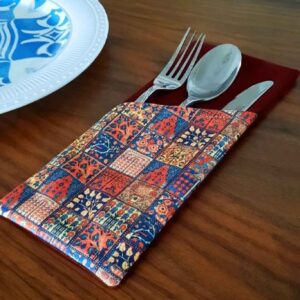 Velvet Cutlery Pouch with Persian Calligraphy – Elegant Yellow Design