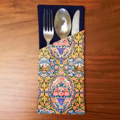 Velvet Cutlery Pouch with Floral Design, Elegant Table Setting Accessory