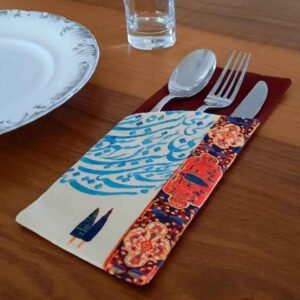 Velvet Cutlery Pouch with Persian Calligraphy – Chic Table Setting