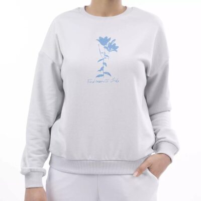Women's Cotton and Polyester Blend Sweatshirt with Floral Design for Casual and Cold Weather Wear