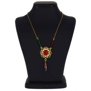 Brass Necklace Persian Traditional Theme for Women with Red and Green Agate